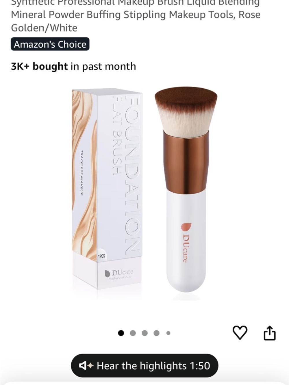 Rose Gold & White Foundation Brush – Dense Liquid & Powder Blending Brush